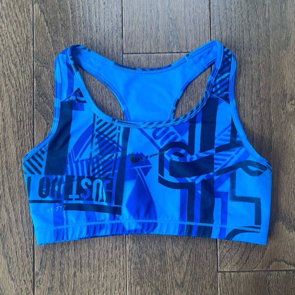 nike sports bra in cobalt blue pattern